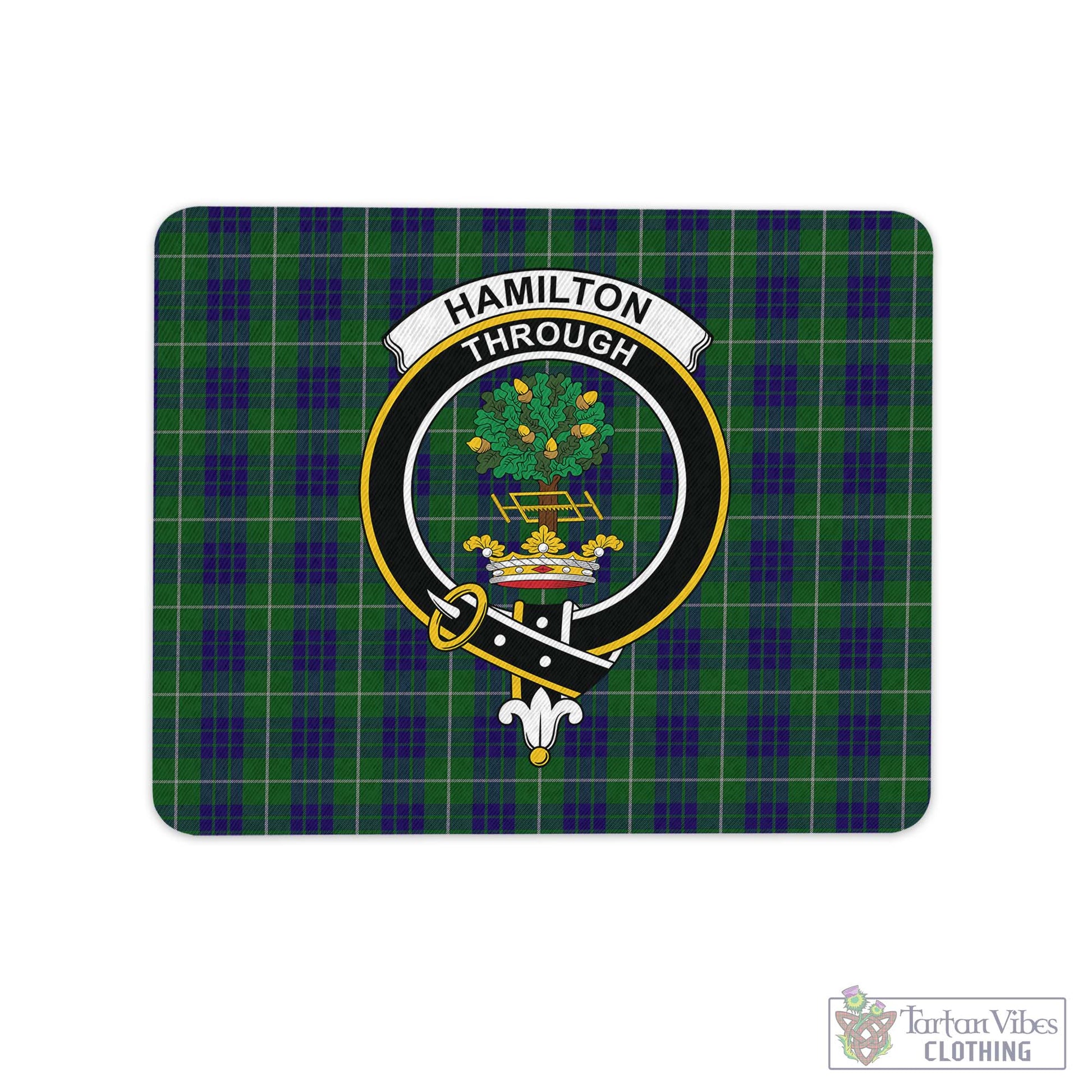 Tartan Vibes Clothing Hamilton Green Hunting Tartan Mouse Pad with Family Crest