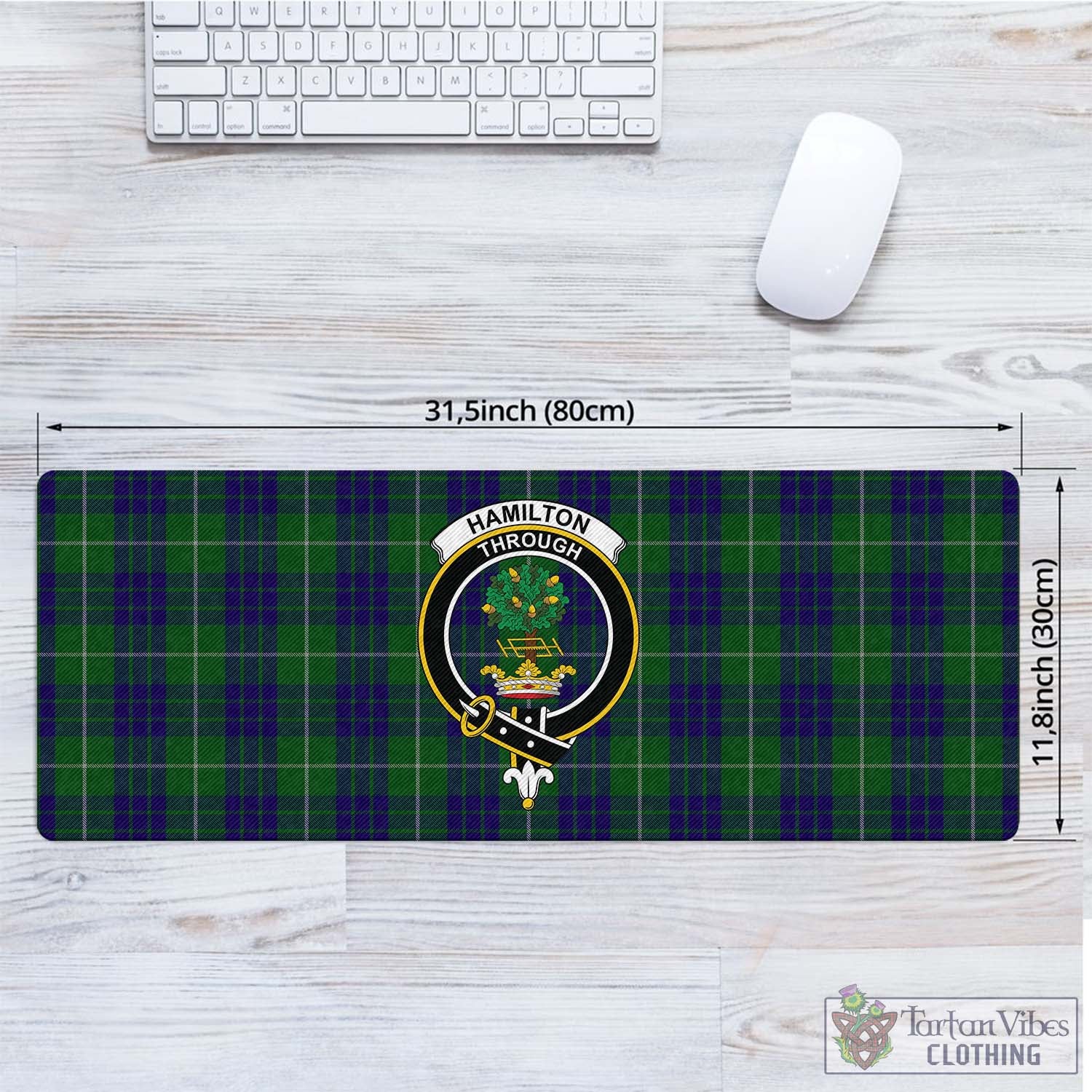 Tartan Vibes Clothing Hamilton Green Hunting Tartan Mouse Pad with Family Crest