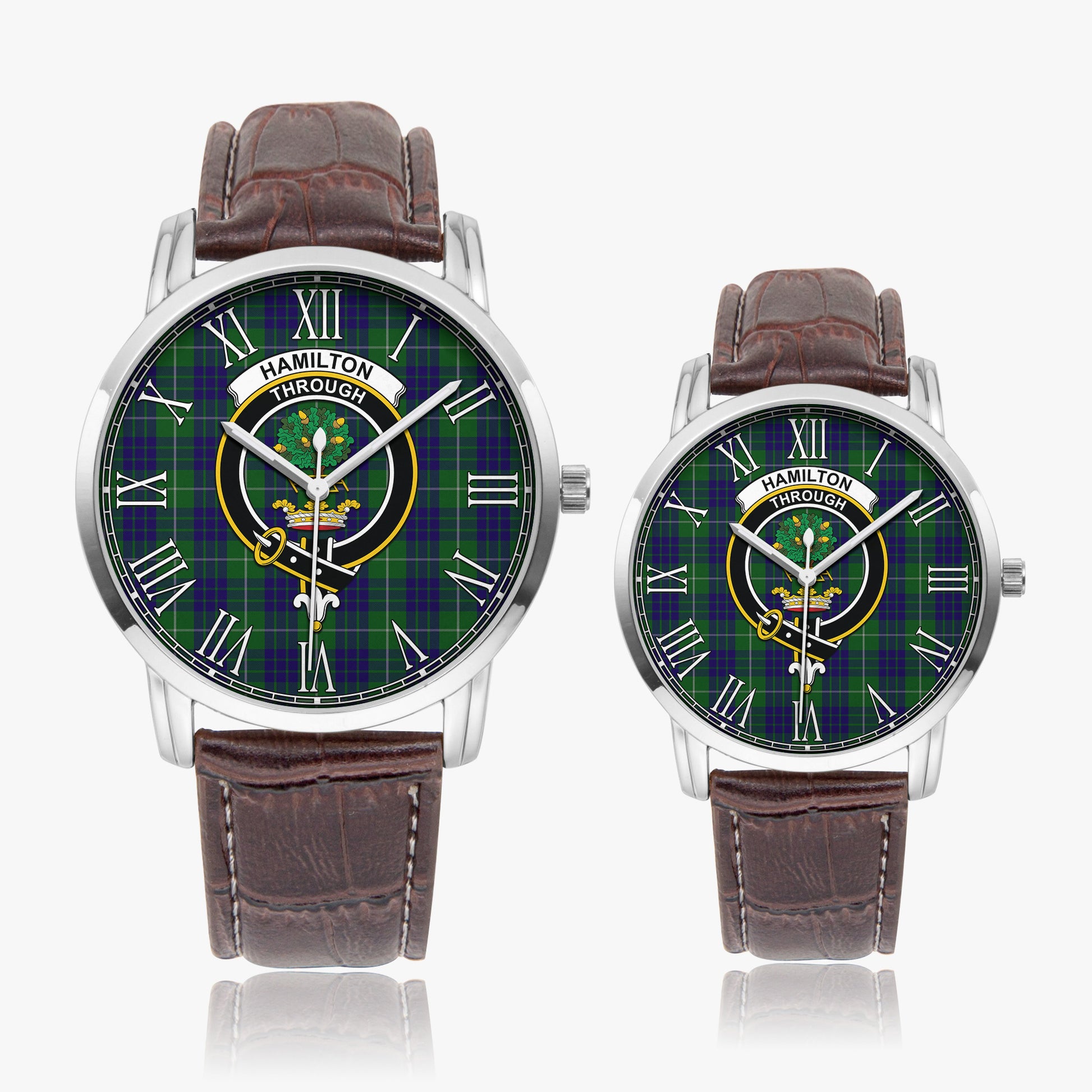 Hamilton Green Hunting Tartan Family Crest Leather Strap Quartz Watch - Tartanvibesclothing