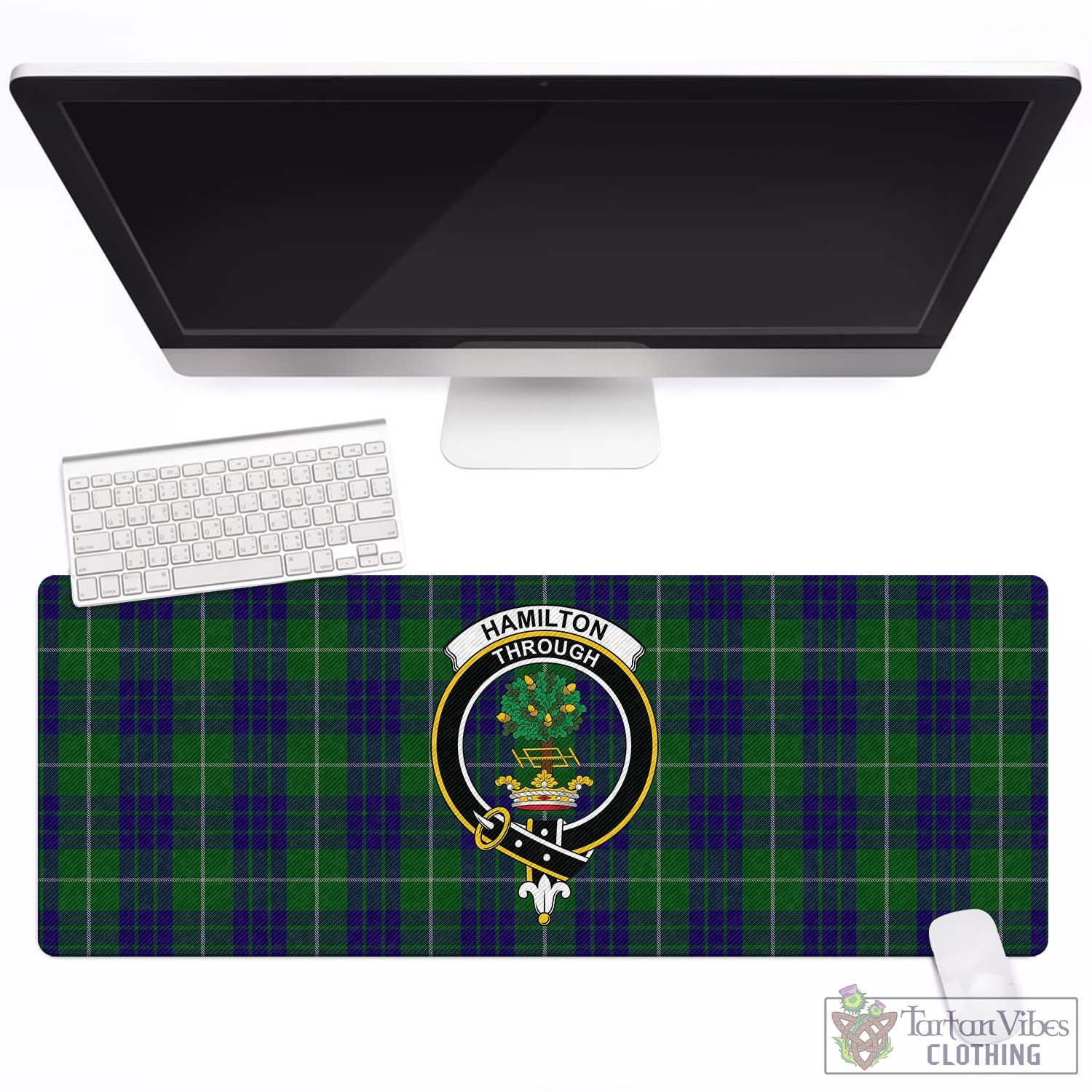 Tartan Vibes Clothing Hamilton Green Hunting Tartan Mouse Pad with Family Crest