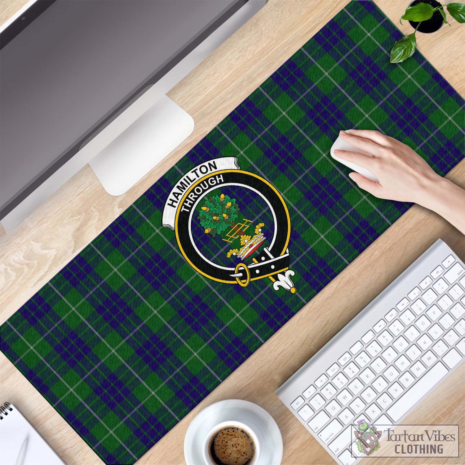 Tartan Vibes Clothing Hamilton Green Hunting Tartan Mouse Pad with Family Crest