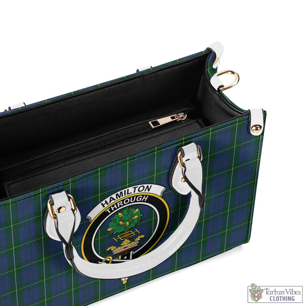 Tartan Vibes Clothing Hamilton Hunting Tartan Luxury Leather Handbags with Family Crest