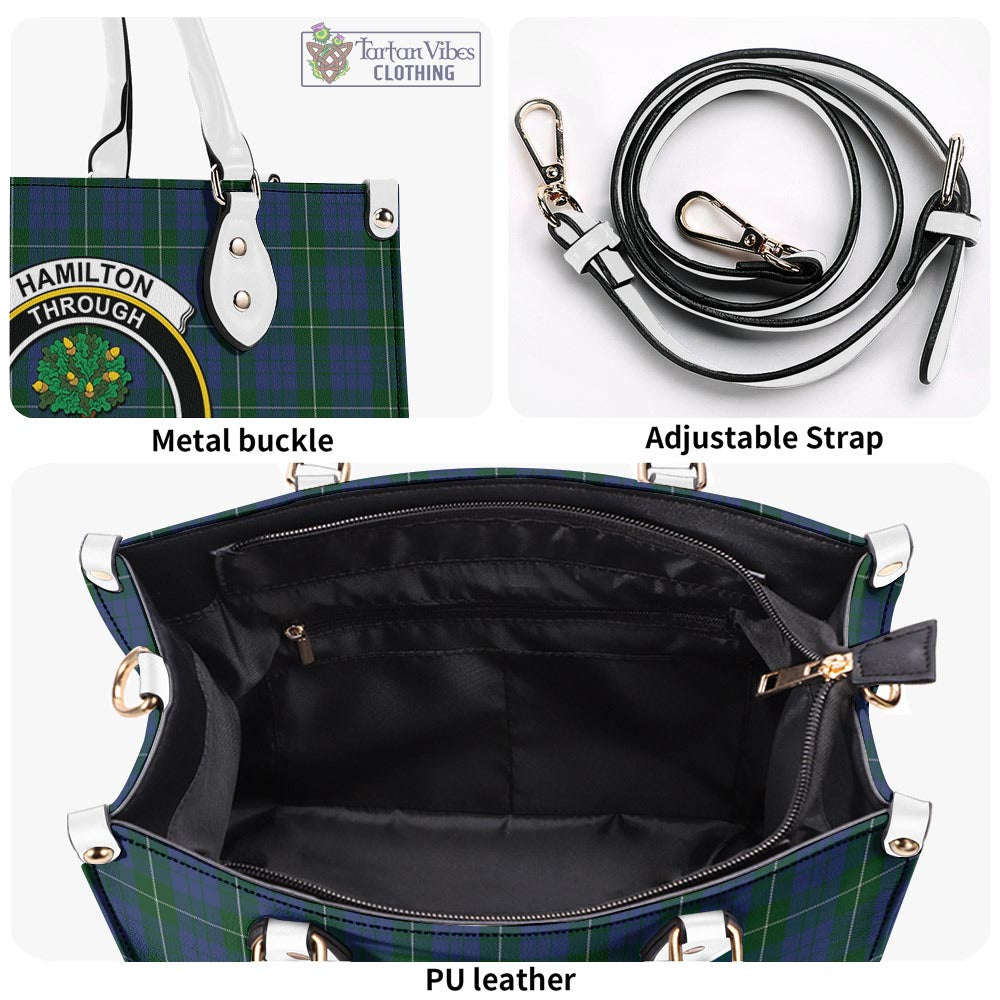 Tartan Vibes Clothing Hamilton Hunting Tartan Luxury Leather Handbags with Family Crest