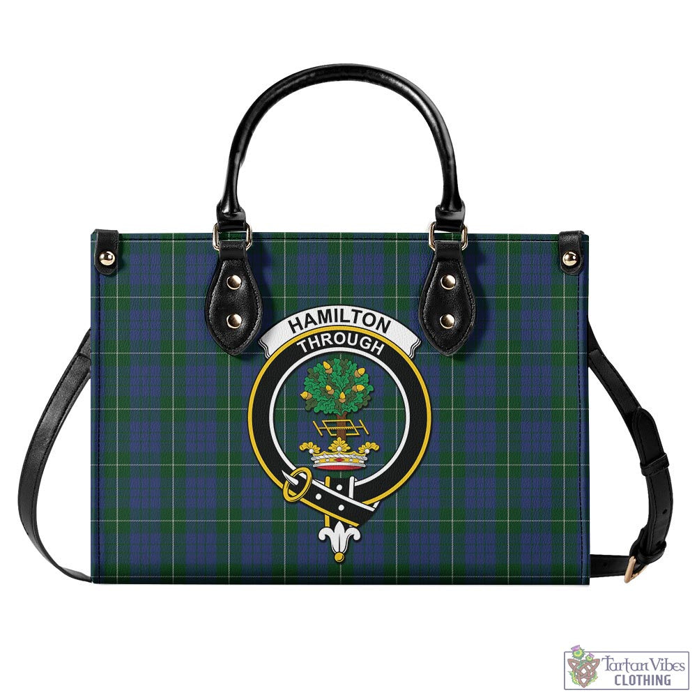 Tartan Vibes Clothing Hamilton Hunting Tartan Luxury Leather Handbags with Family Crest