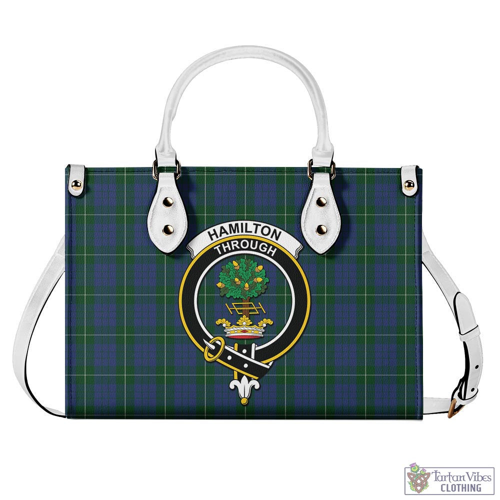 Tartan Vibes Clothing Hamilton Hunting Tartan Luxury Leather Handbags with Family Crest