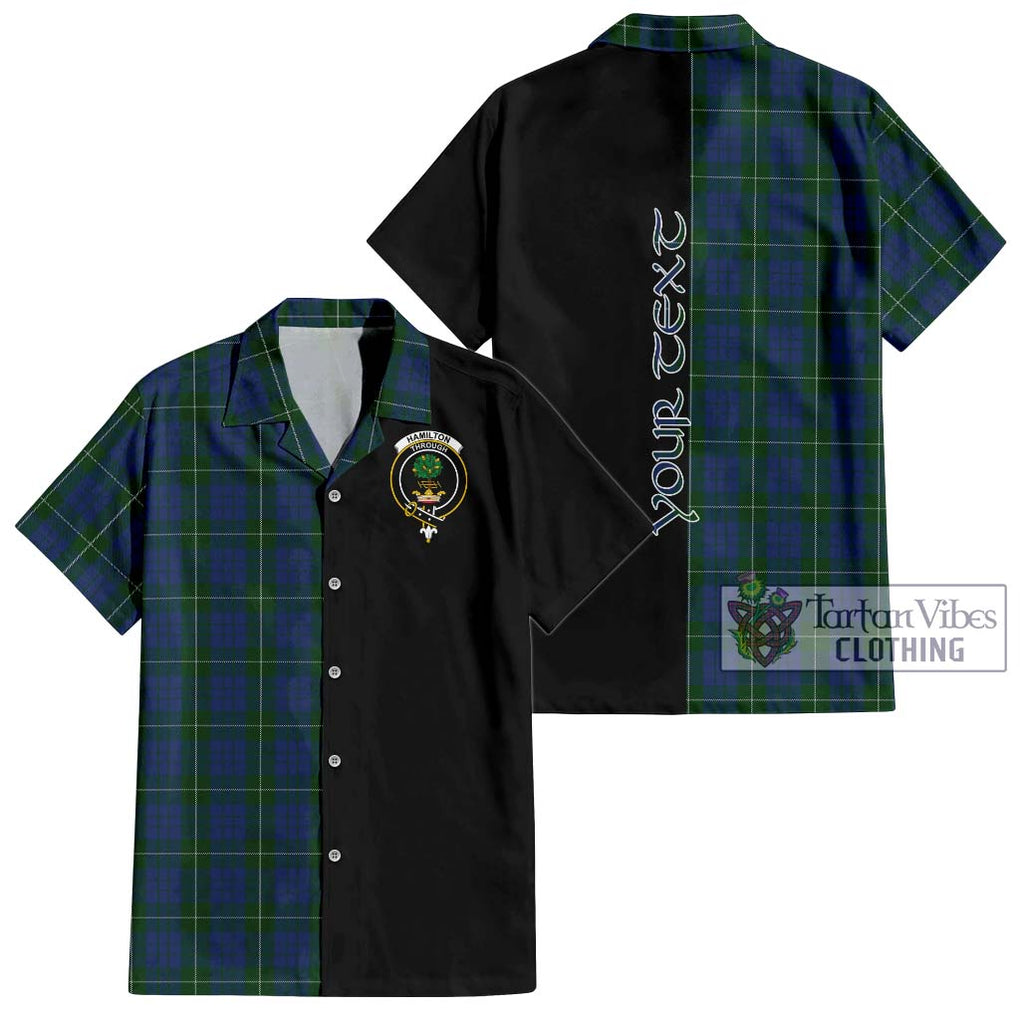 Hamilton Hunting Tartan Short Sleeve Button Shirt with Family Crest and Half Of Me Style Kid - Tartanvibesclothing Shop