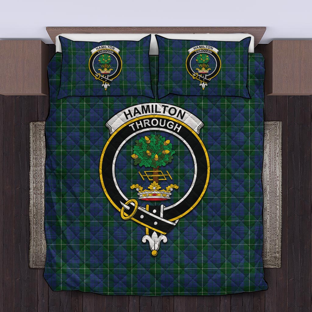 Hamilton Hunting Tartan Quilt Bed Set with Family Crest Twin - Tartanvibesclothing