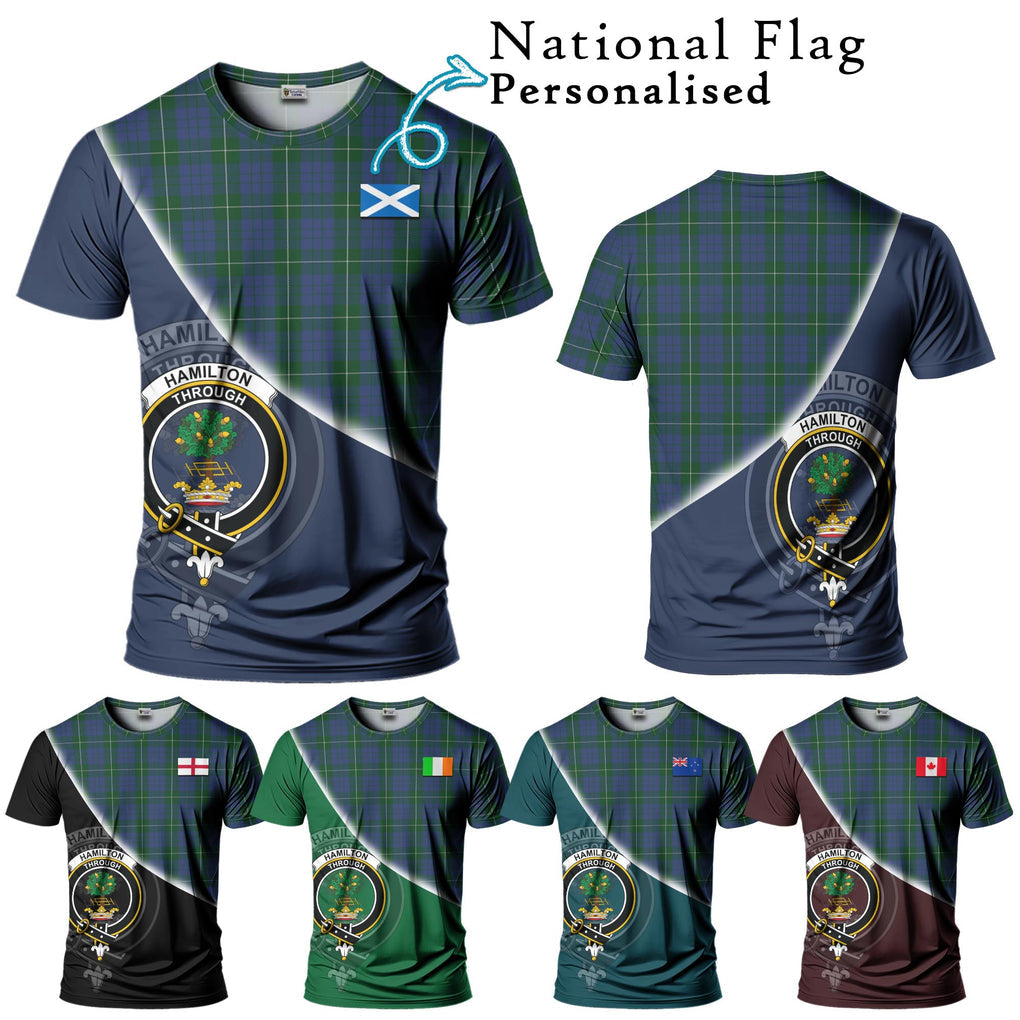 Hamilton Hunting Tartan T-Shirt with Personalised National Flag and Family Crest Half Style Kid's Shirt - Tartanvibesclothing Shop