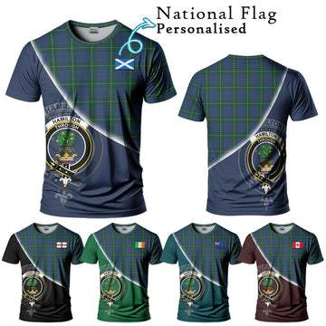 Hamilton Hunting Tartan T-Shirt with Personalised National Flag and Family Crest Half Style