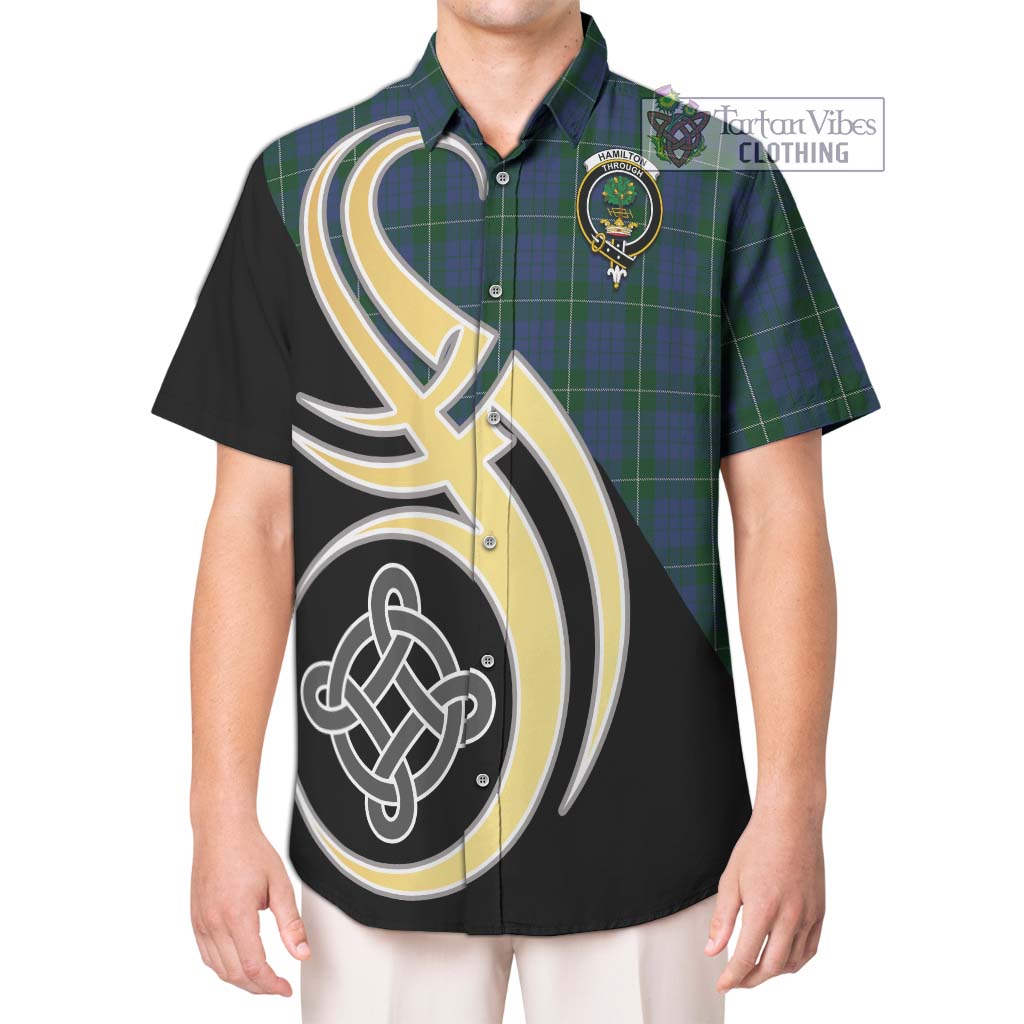 Hamilton Hunting Tartan Short Sleeve Button Shirt with Family Crest and Celtic Symbol Style Kid - Tartan Vibes Clothing