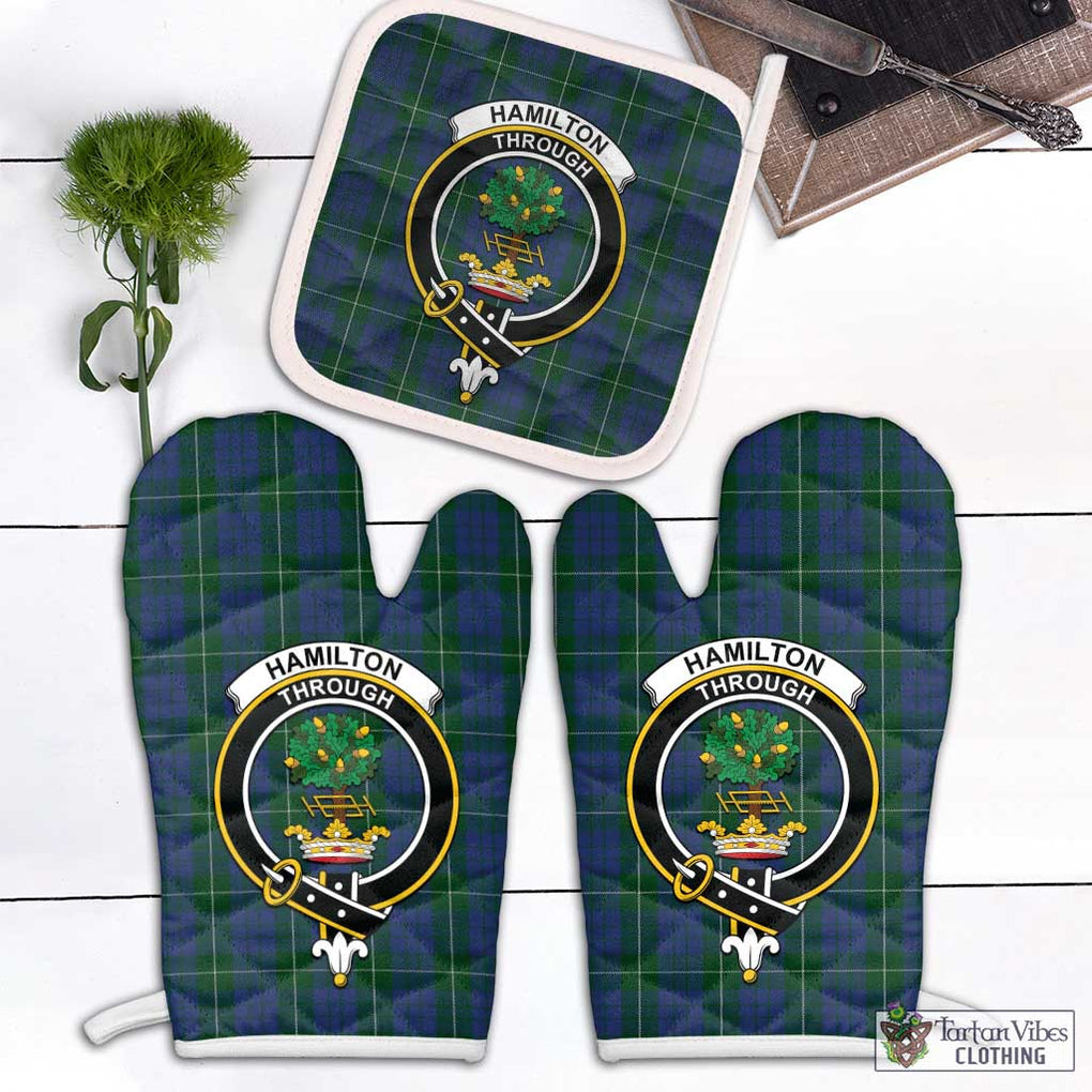 Hamilton Hunting Tartan Combo Oven Mitt & Pot-Holder with Family Crest Combo 1 Oven Mitt & 1 Pot-Holder White - Tartan Vibes Clothing