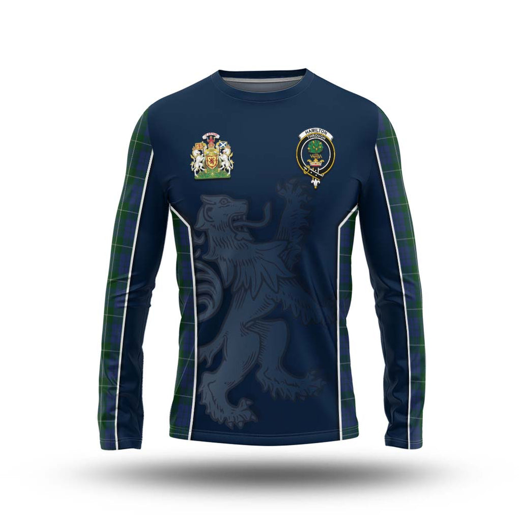 Hamilton Hunting Tartan Long Sleeve T-Shirt with Family Crest and Lion Rampant Vibes Sport Style Unisex - Tartan Vibes Clothing