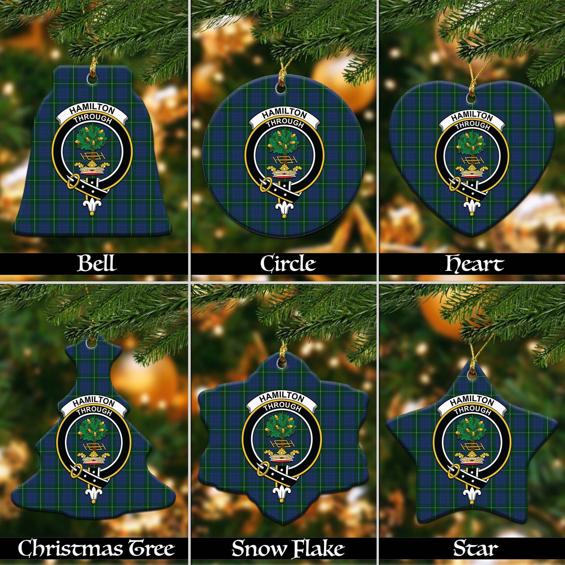 Hamilton Hunting Tartan Christmas Ornaments with Family Crest - Tartanvibesclothing