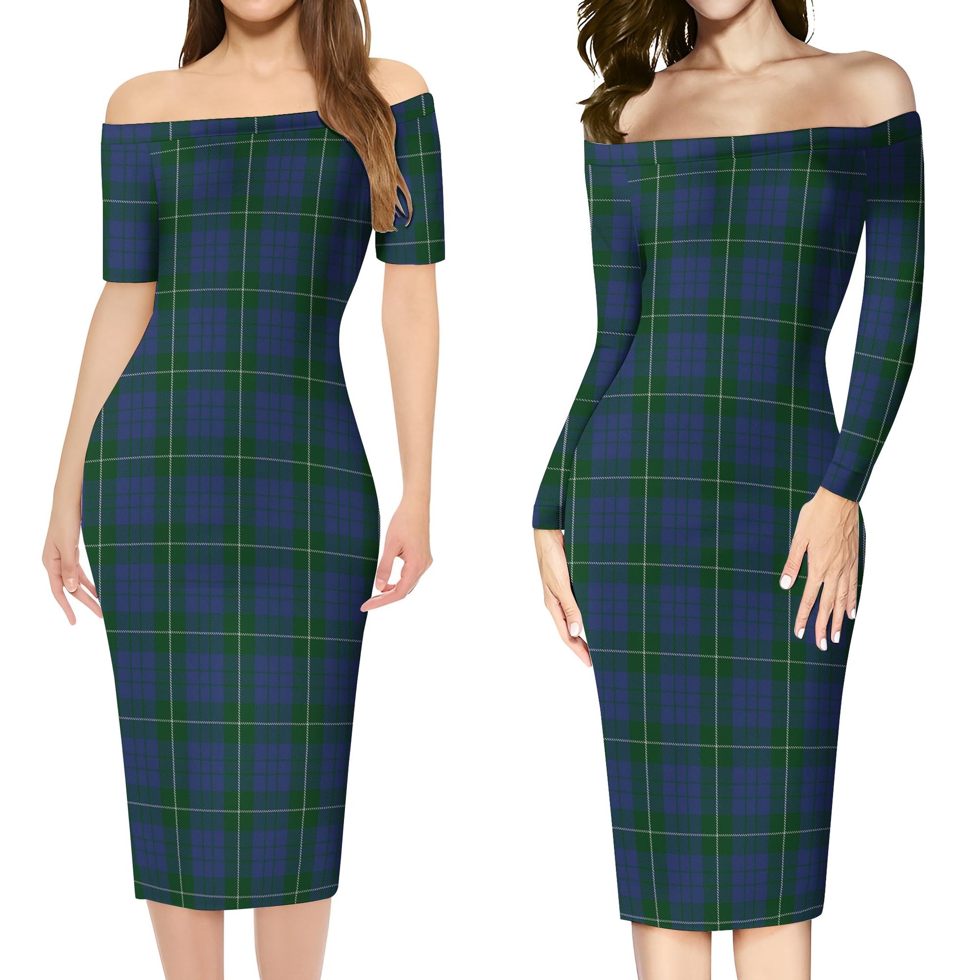 Hamilton Hunting Tartan Off Shoulder Lady Dress Women's Dress - Tartanvibesclothing