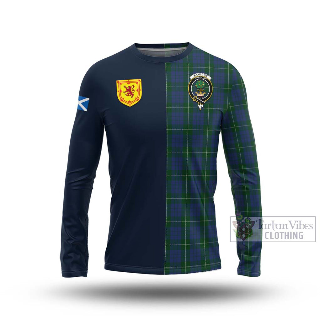 Tartan Vibes Clothing Hamilton Hunting Tartan Long Sleeve T-Shirt with Scottish Lion Royal Arm Half Style