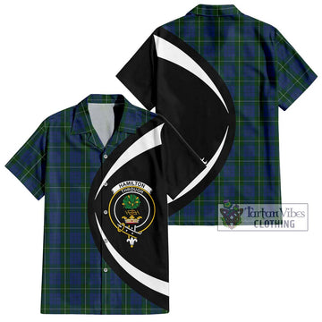 Hamilton Hunting Tartan Short Sleeve Button Up with Family Crest Circle Style