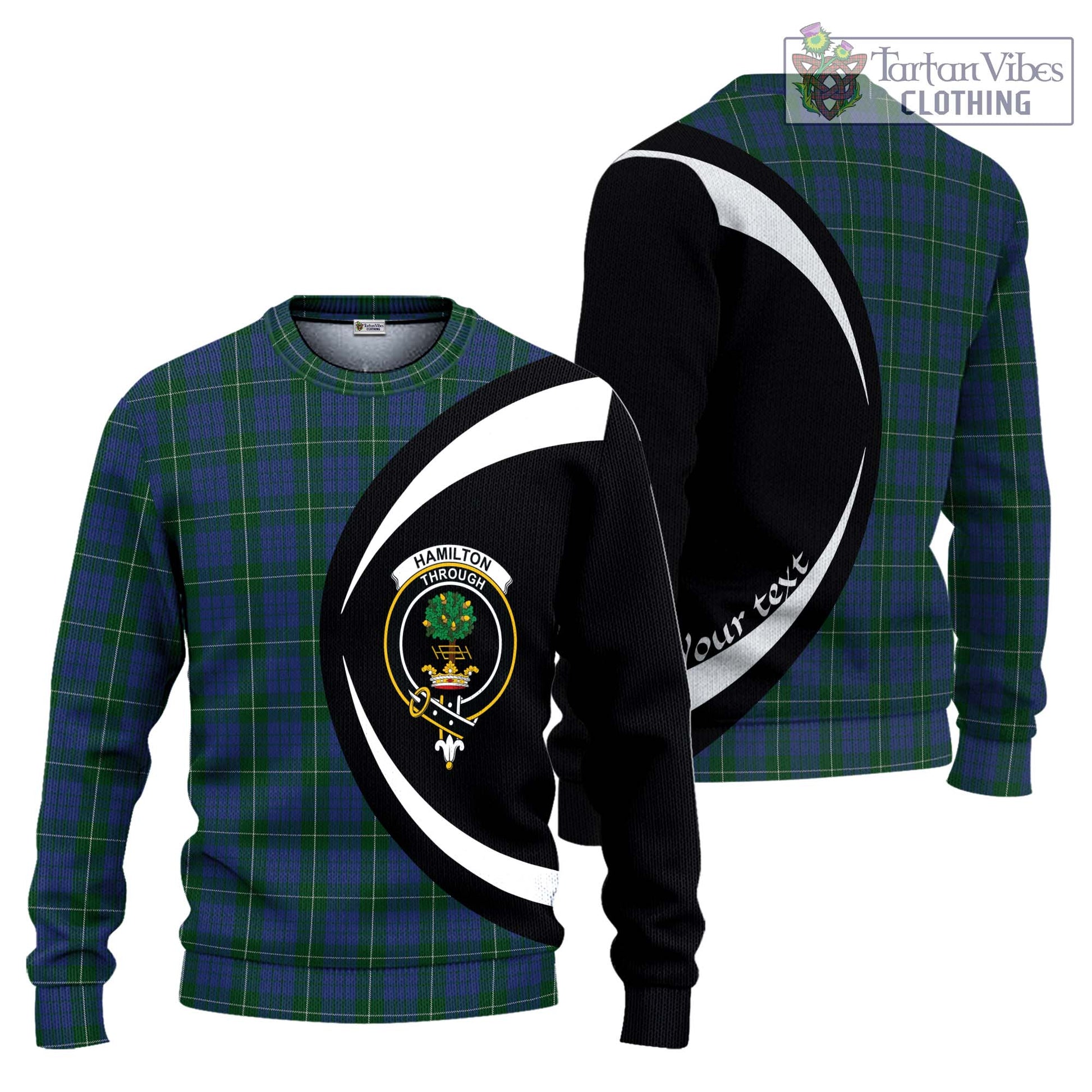 Hamilton Hunting Tartan Ugly Sweater with Family Crest Circle Style Unisex - Tartan Vibes Clothing