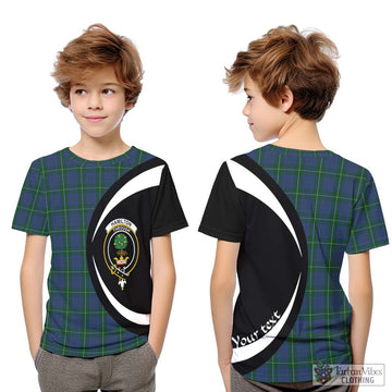 Hamilton Hunting Tartan Kid T-Shirt with Family Crest Circle Style