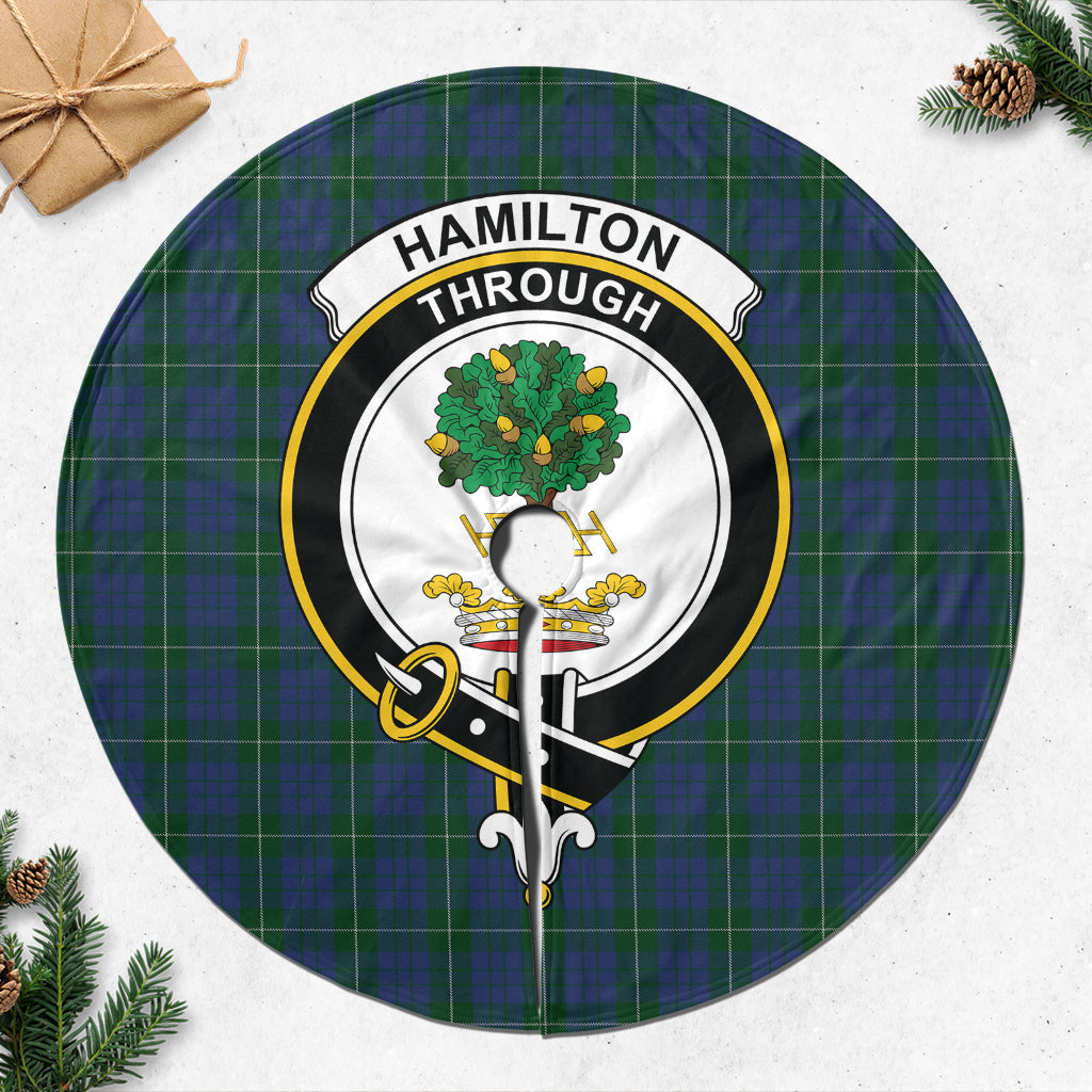 Hamilton Hunting Tartan Christmas Tree Skirt with Family Crest - Tartanvibesclothing