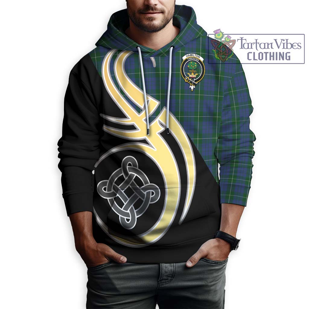 Hamilton Hunting Tartan Hoodie with Family Crest and Celtic Symbol Style Zip Hoodie - Tartan Vibes Clothing