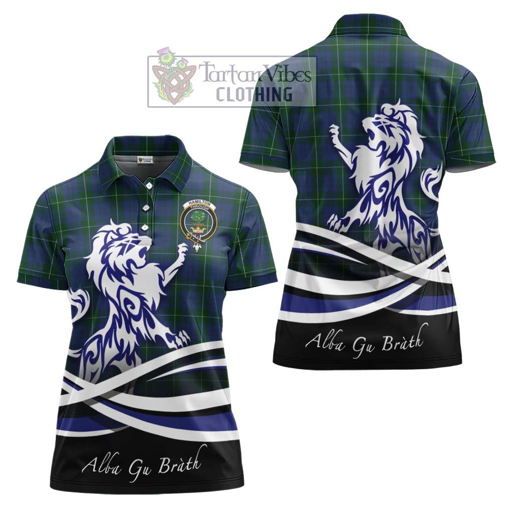 Hamilton Hunting Tartan Women's Polo Shirt with Alba Gu Brath Regal Lion Emblem Women - Tartanvibesclothing Shop