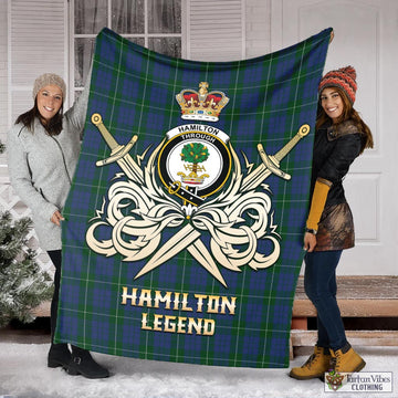 Hamilton Hunting Tartan Blanket with Clan Crest and the Golden Sword of Courageous Legacy