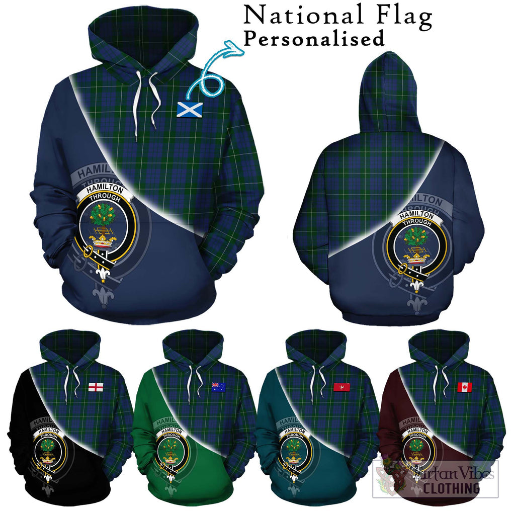 Hamilton Hunting Tartan Hoodie with Personalised National Flag and Family Crest Half Style Zip Hoodie - Tartanvibesclothing Shop