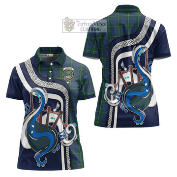 Hamilton Hunting Tartan Women's Polo Shirt with Epic Bagpipe Style