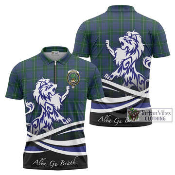 Hamilton Hunting Tartan Zipper Polo Shirt with Alba Gu Brath Regal Lion Emblem