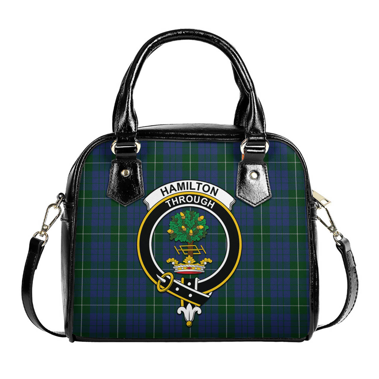 Hamilton Hunting Tartan Shoulder Handbags with Family Crest One Size 6*25*22 cm - Tartanvibesclothing