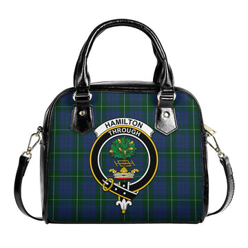 Hamilton Hunting Tartan Shoulder Handbags with Family Crest