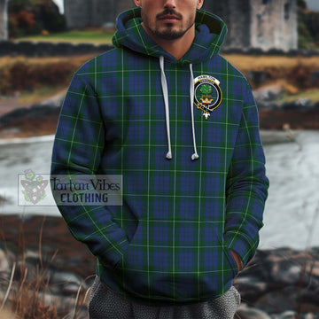 Hamilton Hunting Tartan Cotton Hoodie with Family Crest