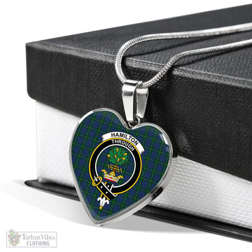 Hamilton Hunting Tartan Heart Necklace with Family Crest