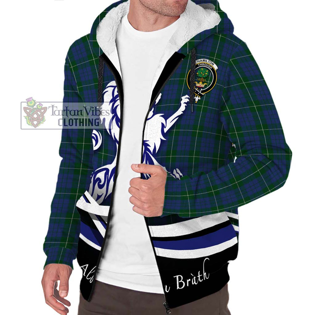 Hamilton Hunting Tartan Sherpa Hoodie with Alba Gu Brath Regal Lion Emblem Unisex S - Tartanvibesclothing Shop