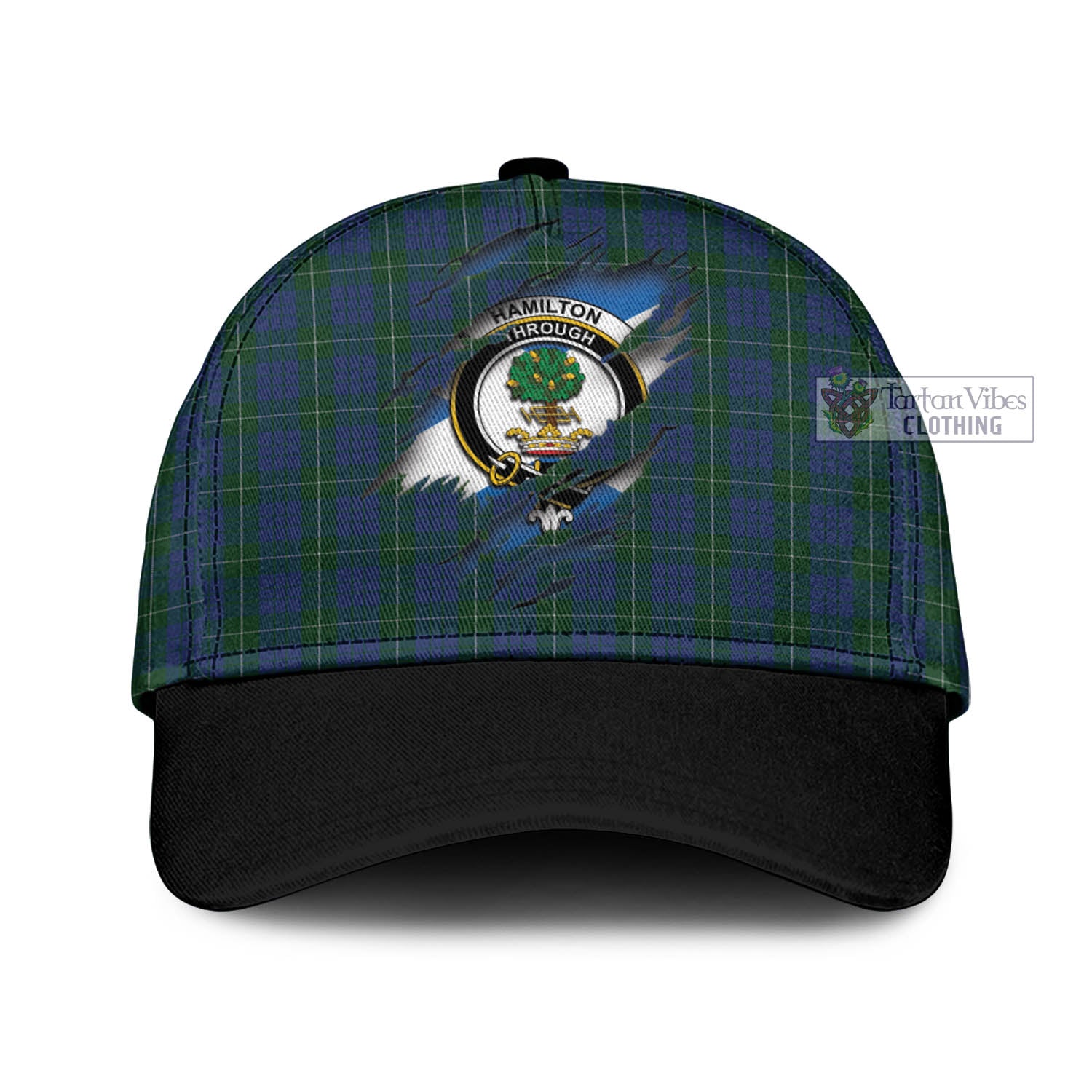 Tartan Vibes Clothing Hamilton Hunting Tartan Classic Cap with Family Crest In Me Style