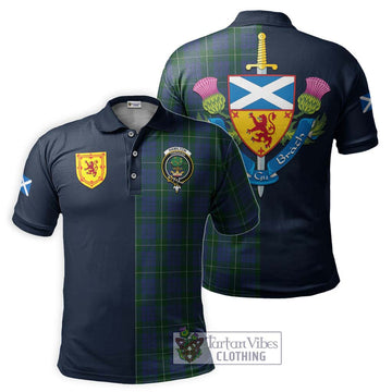 Hamilton Hunting Tartan Polo Shirt Alba with Scottish Lion Royal Arm Half Style