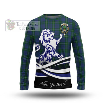 Hamilton Hunting Tartan Long Sleeve T-Shirt with Alba Gu Brath Regal Lion Emblem