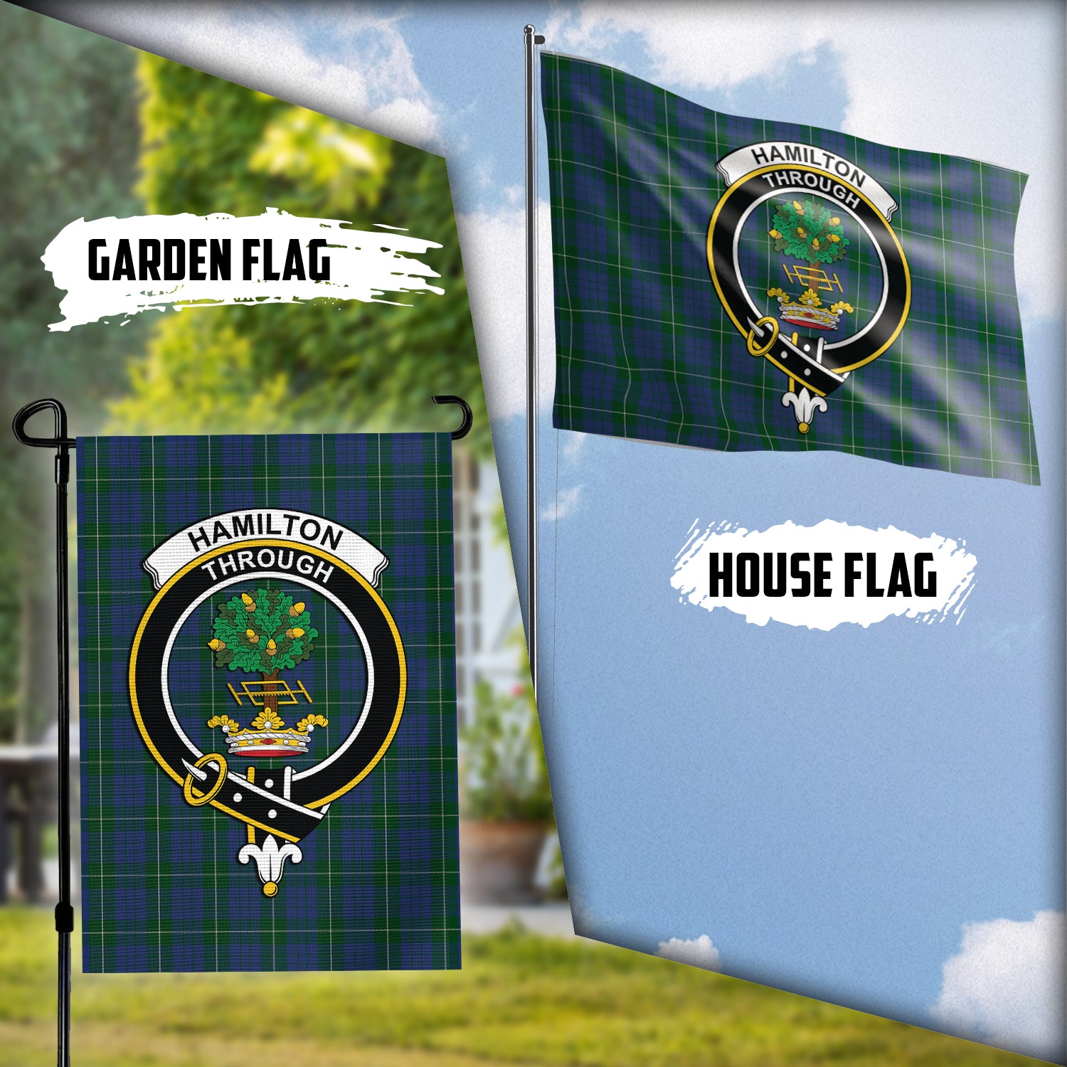 hamilton-hunting-tartan-flag-with-family-crest