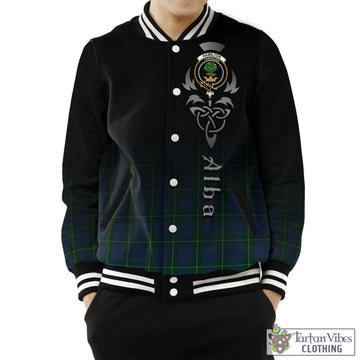 Hamilton Hunting Tartan Baseball Jacket Featuring Alba Gu Brath Family Crest Celtic Inspired