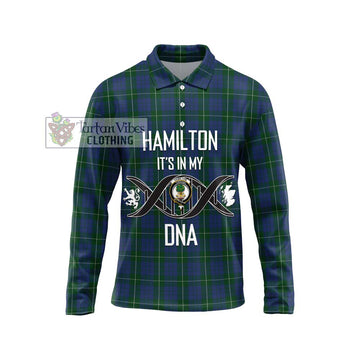 Hamilton Hunting Tartan Long Sleeve Polo Shirt with Family Crest DNA In Me Style