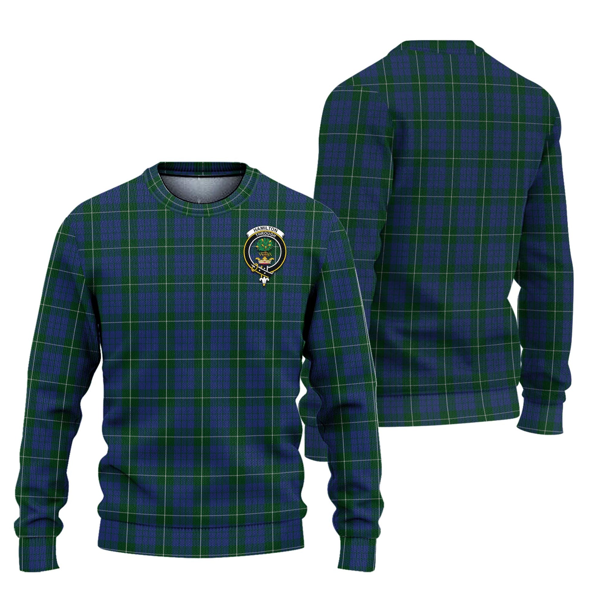 Hamilton Hunting Tartan Knitted Sweater with Family Crest Unisex - Tartanvibesclothing