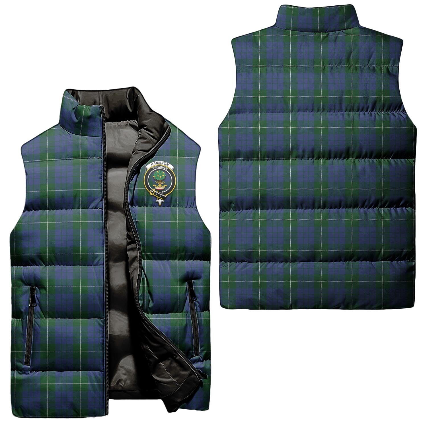 Hamilton Hunting Tartan Sleeveless Puffer Jacket with Family Crest Unisex - Tartanvibesclothing