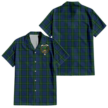 Hamilton Hunting Tartan Short Sleeve Button Down Shirt with Family Crest