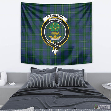 Hamilton Hunting Tartan Tapestry Wall Hanging and Home Decor for Room with Family Crest