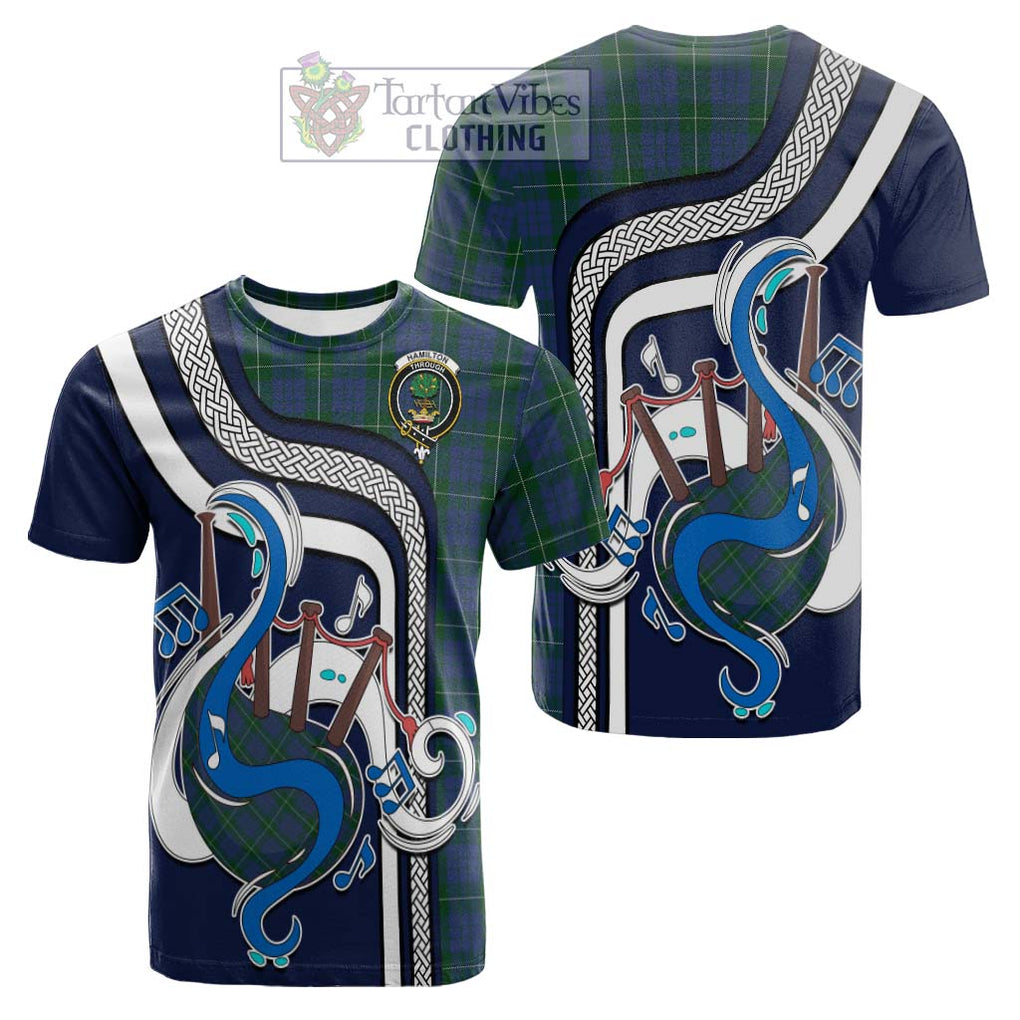 Tartan Vibes Clothing Hamilton Hunting Tartan Cotton T-shirt with Epic Bagpipe Style