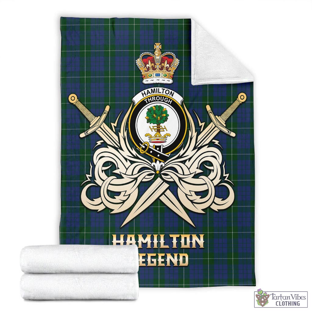 Tartan Vibes Clothing Hamilton Hunting Tartan Blanket with Clan Crest and the Golden Sword of Courageous Legacy