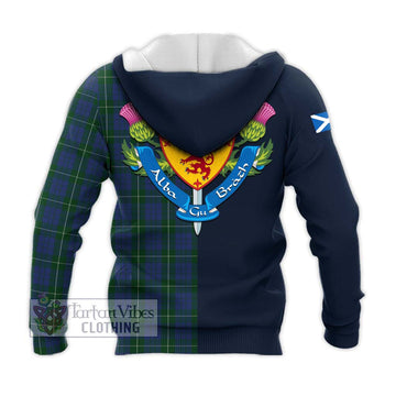 Hamilton Hunting Tartan Knitted Hoodie Alba with Scottish Lion Royal Arm Half Style