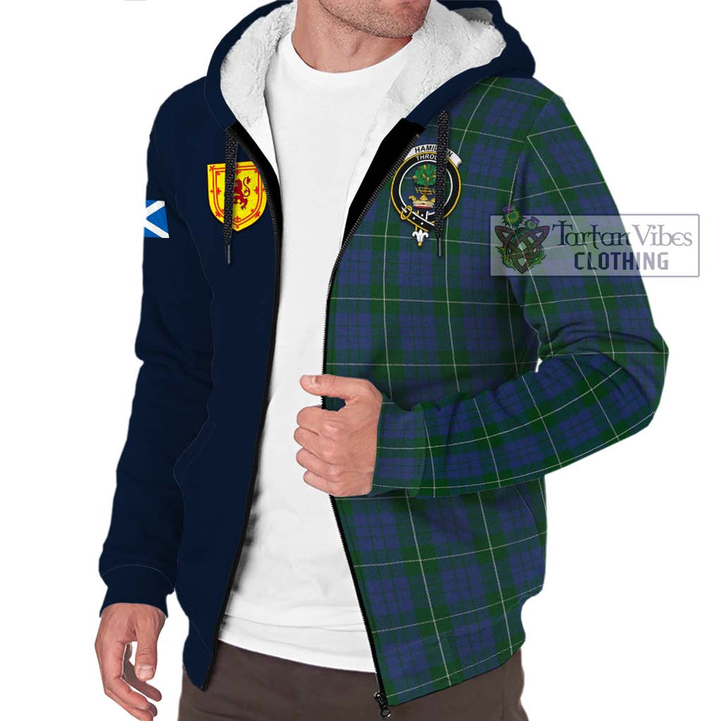 Tartan Vibes Clothing Hamilton Hunting Tartan Sherpa Hoodie with Scottish Lion Royal Arm Half Style