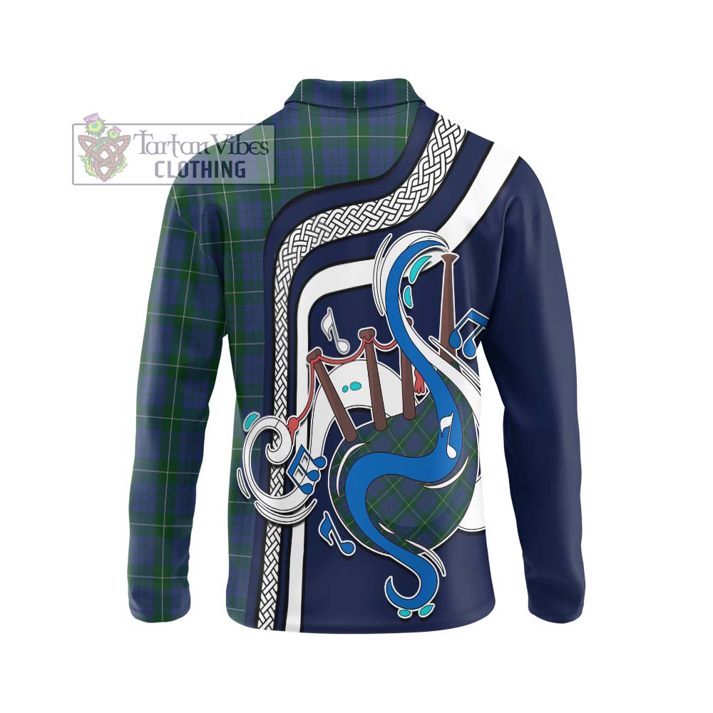 Tartan Vibes Clothing Hamilton Hunting Tartan Long Sleeve Polo Shirt with Epic Bagpipe Style