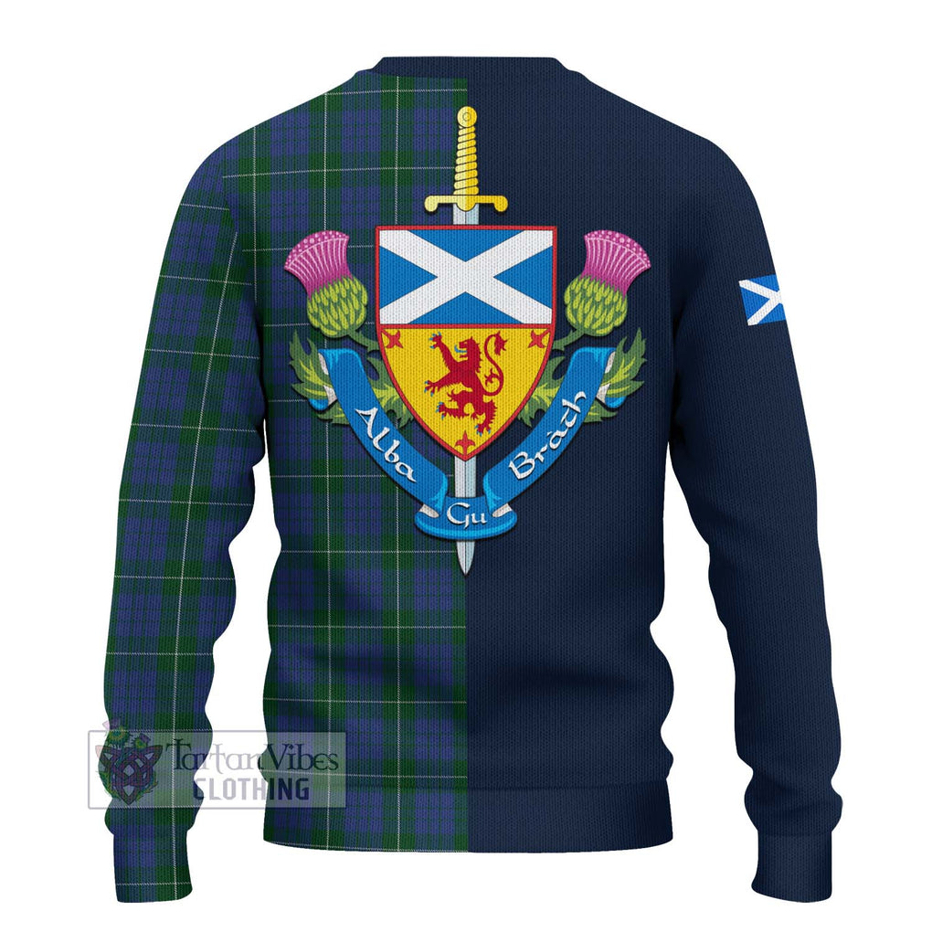 Tartan Vibes Clothing Hamilton Hunting Tartan Knitted Sweater with Scottish Lion Royal Arm Half Style